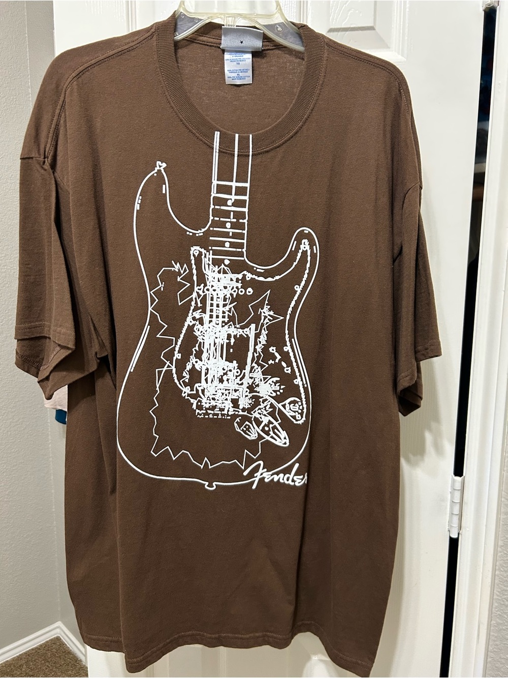 Fender Brown Tee with White Guitar Graphic